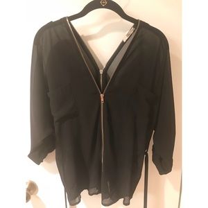 Black blouse with gold zipper